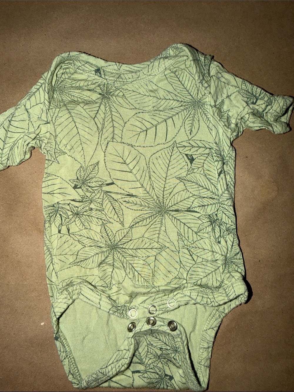 Kate Quinn organic cotton short sleeve newborn bodysuit sage green leaves